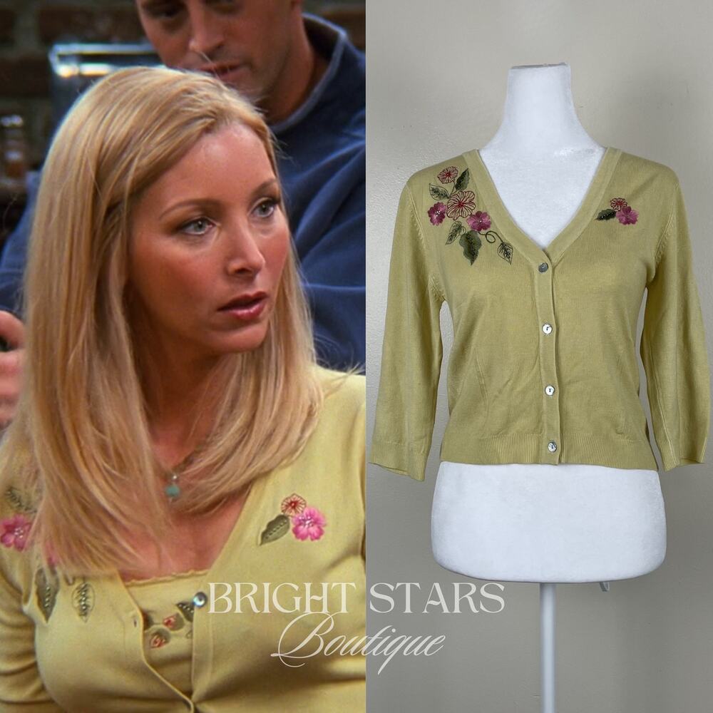 Extremely Rare Yellow Embroidered Knit Cardigan ASO Friends Vintage ALT BtVS